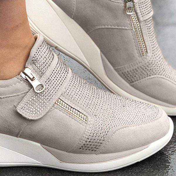 Women Casual Wedge Zipper Breathable Sneaker