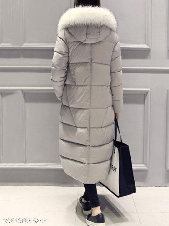 Women Hooded Pocket Longline Quilted Down Coat