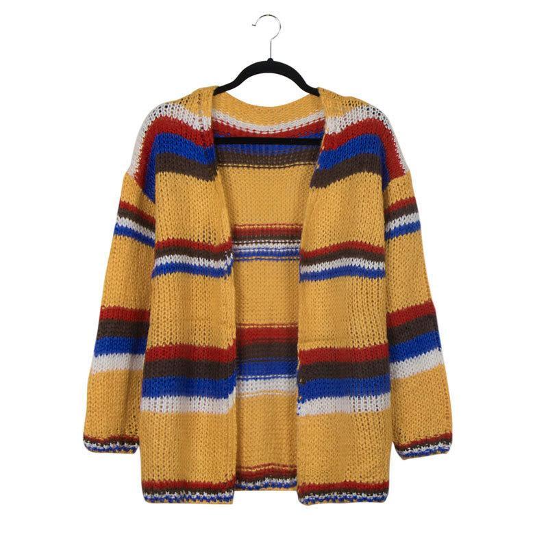 WOMEN KNITTED CASUAL SOLID COLOR-BLOCK CARDIGAN