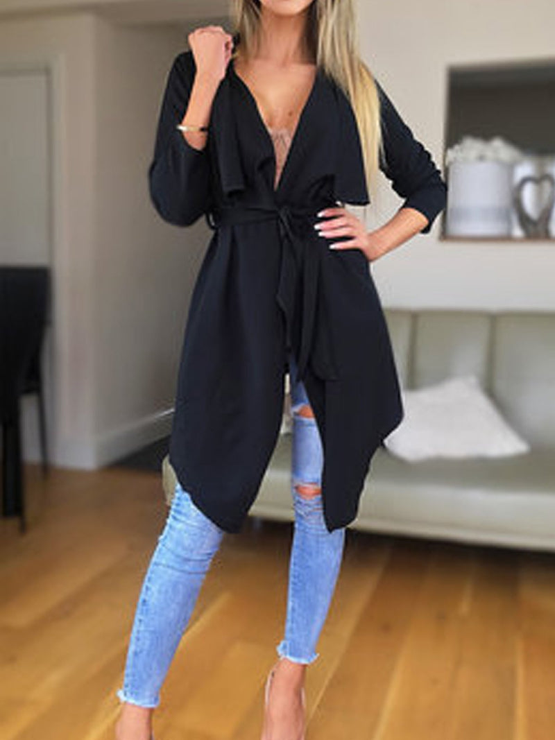 Womens Fashion Lace-up Trench Coat Long Slim Casual Trench Coat