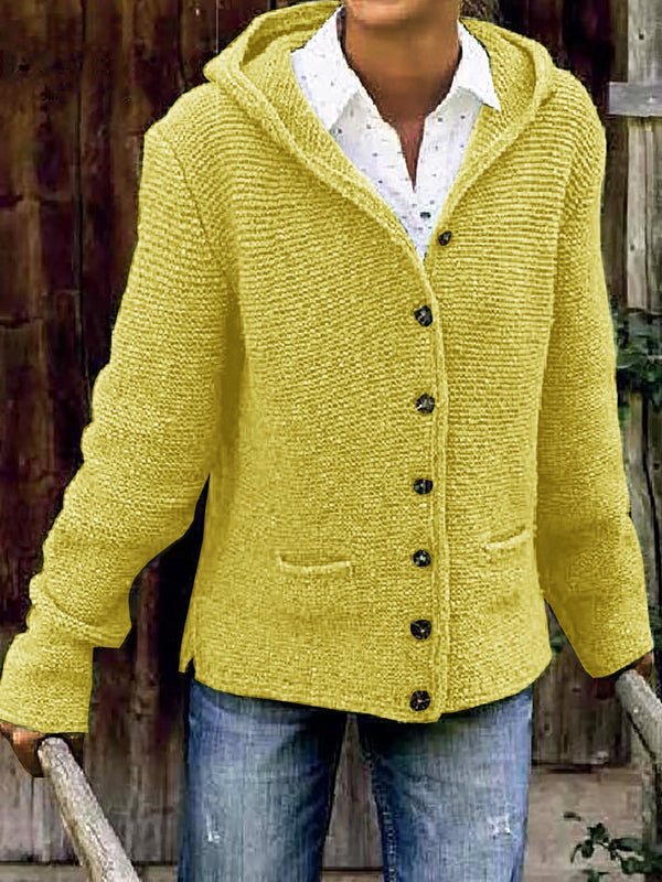 Women Hooded Long Sleeve Knitted Cardigan Sweater